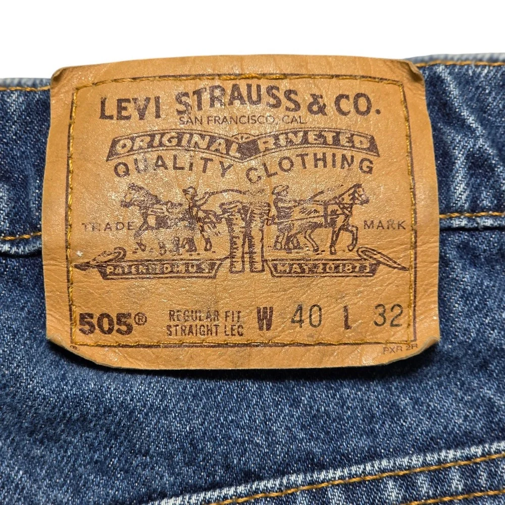 Vintage Orange Tab 505 Regular Straight Jeans Mens 40x32 Blue Levis Made in USA